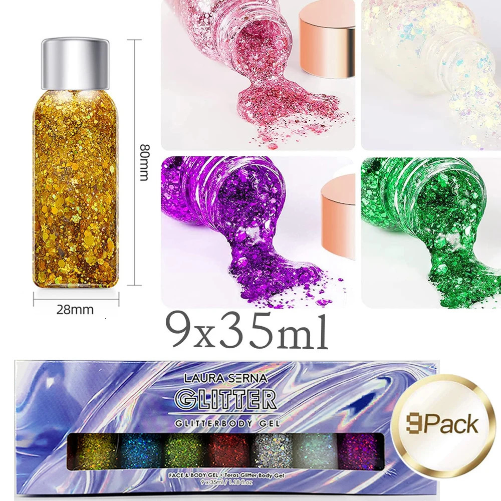 Festival Body Glitter Gel Face Eye Glitter Eyeshadow Holographic Cosmetic Laser Powder Chunky Nails Hair Glitter Bar Makeup 241209