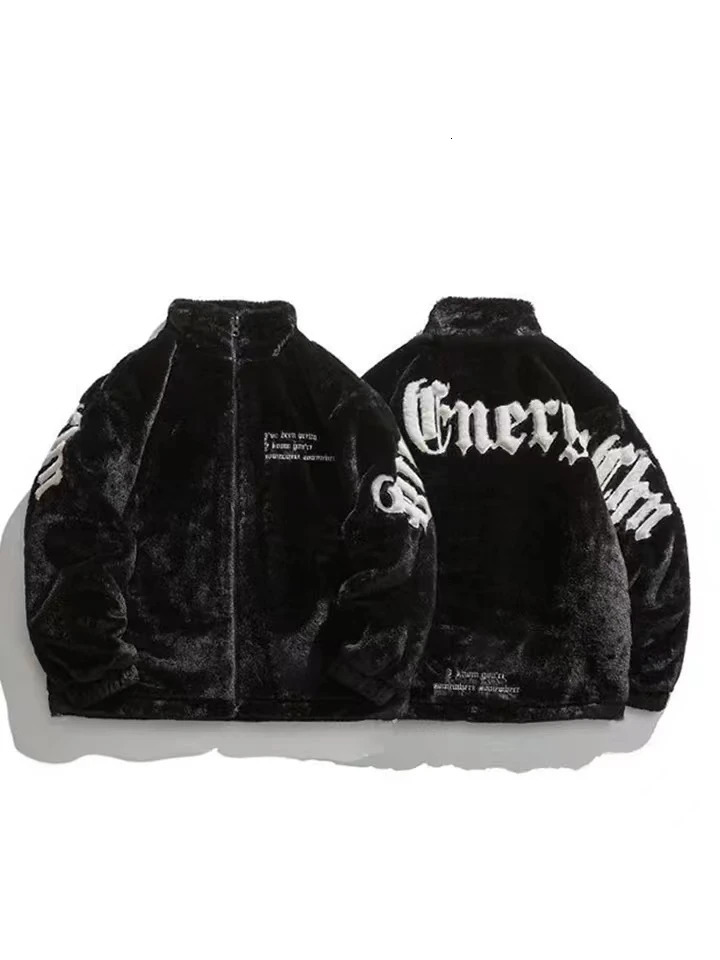 Mens rabbit fur leather jacket stand up collar embroidered padded mens winter casual thick unisex warm streetwear 241209