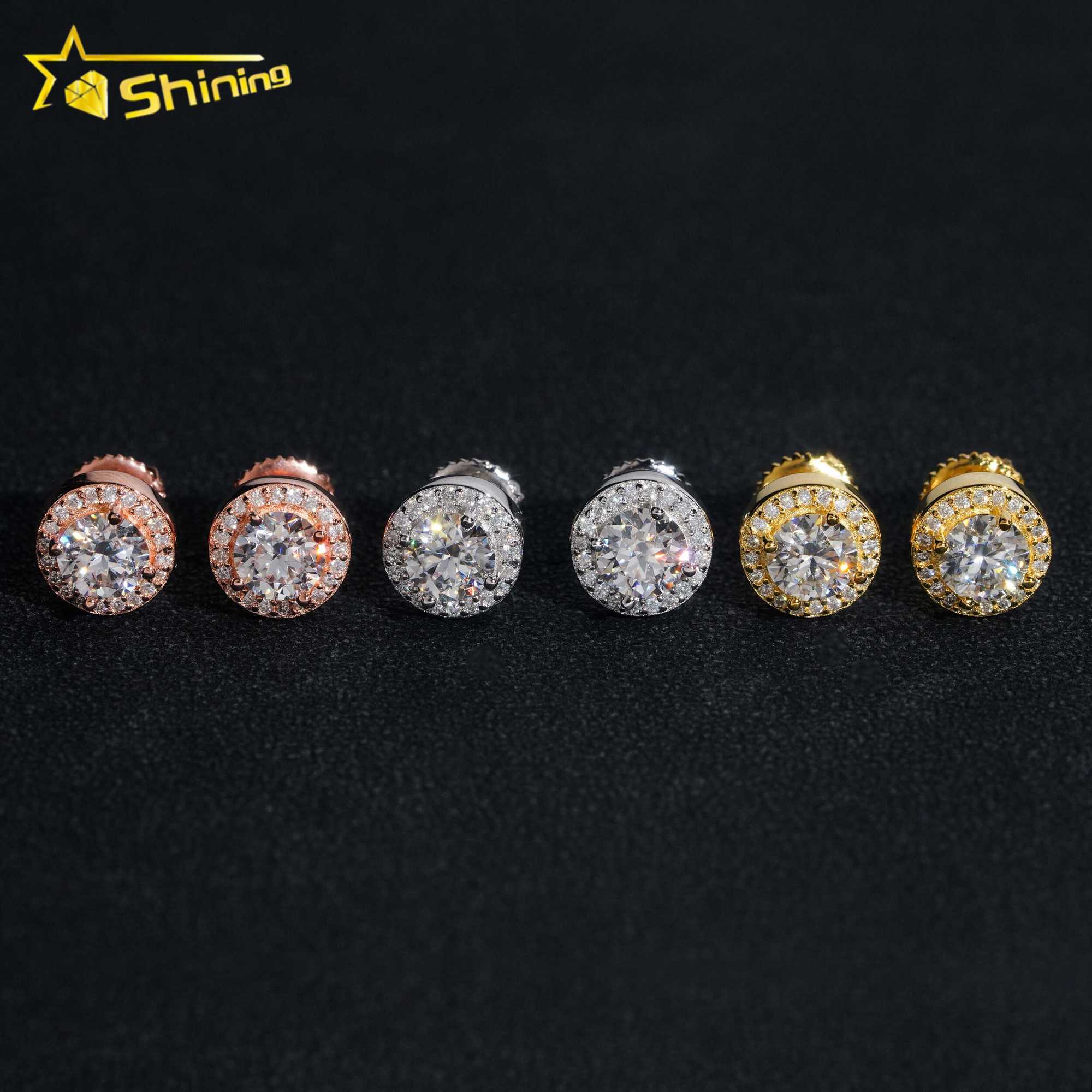 Fine Sterg Sier Iced Out Hip Hop Jewelry Dia Stud VVS Moissanite Earrings