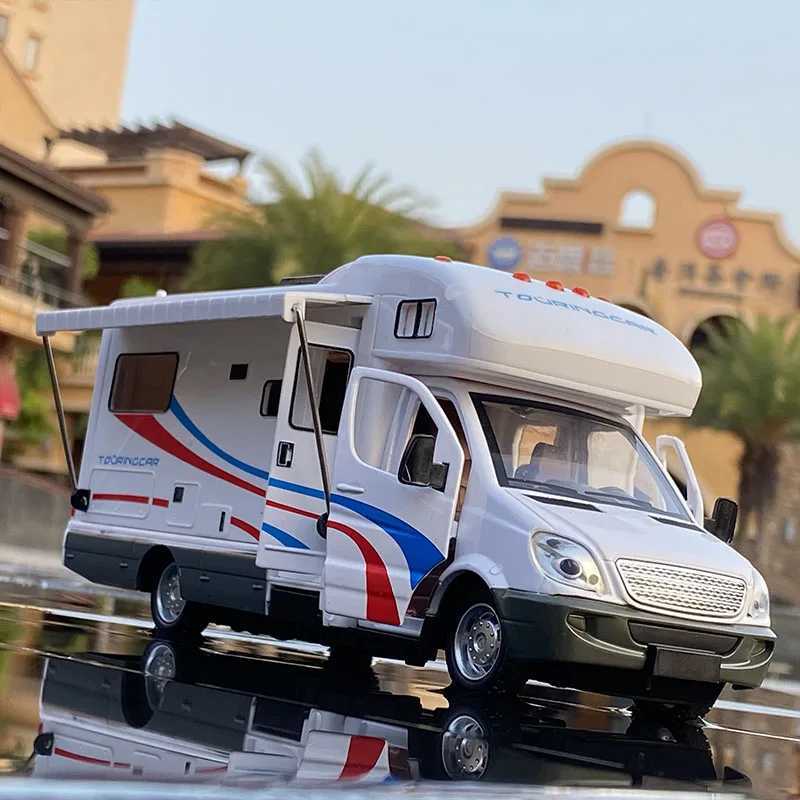 Free shipping 1 28 Diecast Entertainment Metal Camping Van RV Touring Car Model Sound and Light Childrens Toy Gift