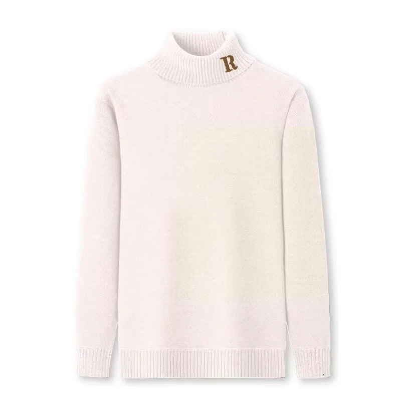 High end mens knitted sweater winter item exquisite letter embroidery plush thick Korean style high neck pull-out 241205