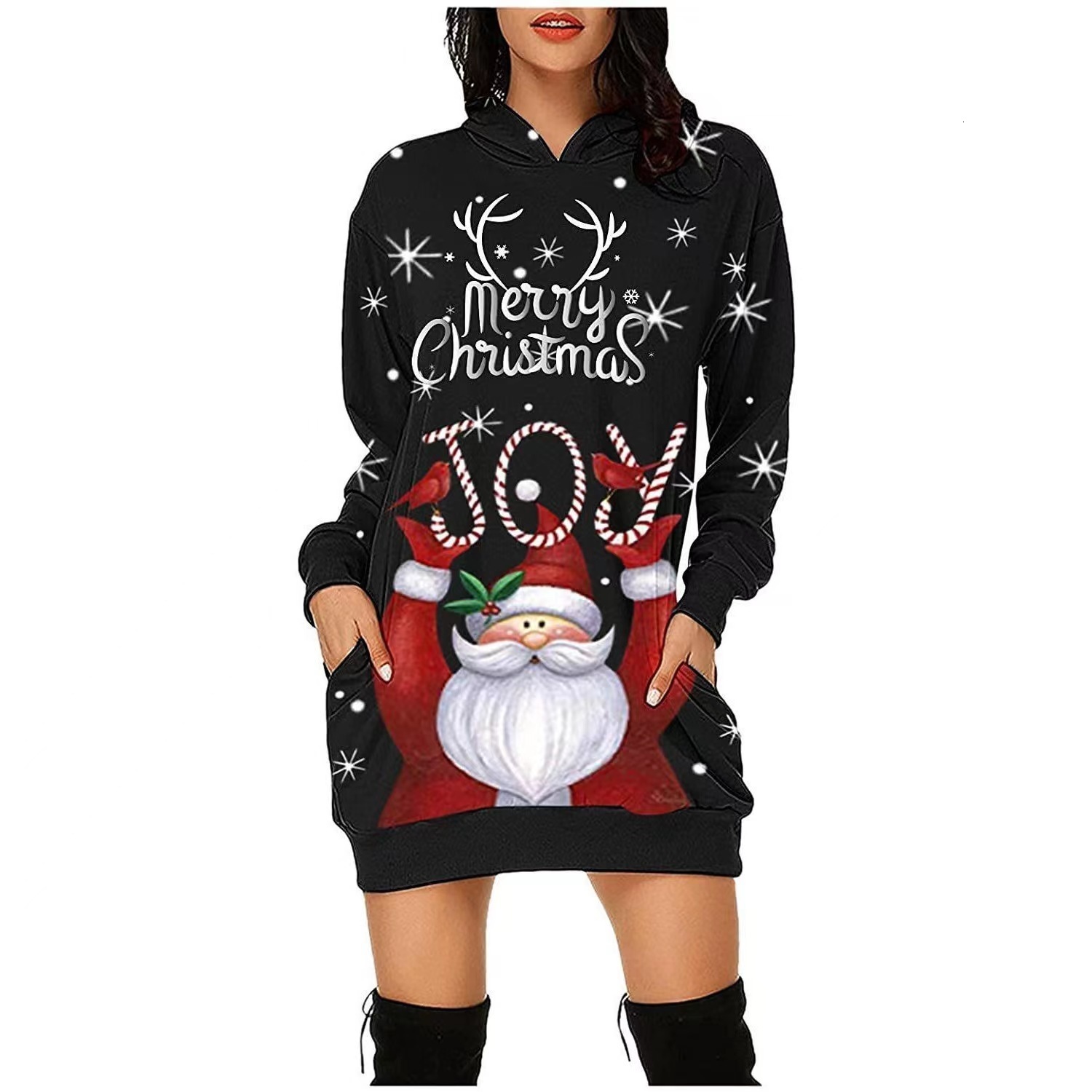 Women Dress Funny Actor Nicolas Cage 3D Print Loose Daughter Dresses Long Sleeve Casual Streetwear Christmas Pocket Dress W220616