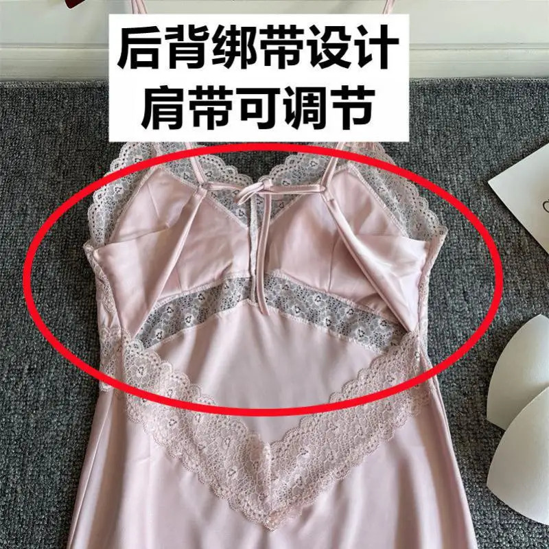 Sexy Spaghetti Strap Nightgown With Lace Soft Sleepwear Intimate Lingerie Casual Nightdress Nightwear Backless Homewear 241209