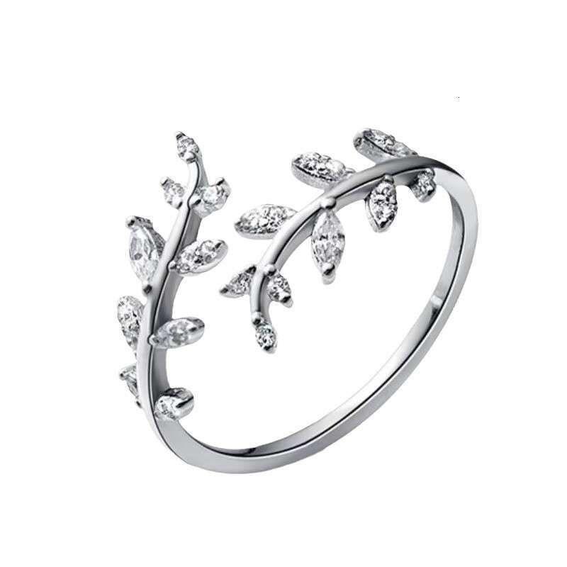 New hot selling diamond inlaid bud ring, niche design, tree branch leaf opening ring accessory