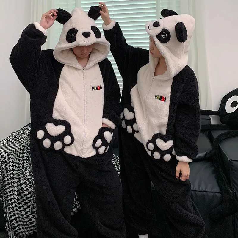 Flannel Unisex Winter Onesies For Adults Panda Pajama Women Anime Onesie Pajamas Overalls Lover Animal Hooded Sleepwear JumpsuitC241209C250109