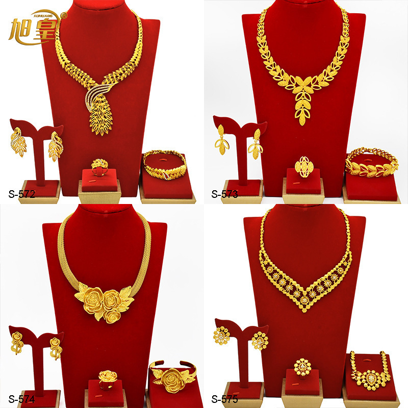 New 24k Dubai Bridal Wedding Jewelry Set Nigerian Womens Necklace Earrings Bracelet Ring Accessories 240910