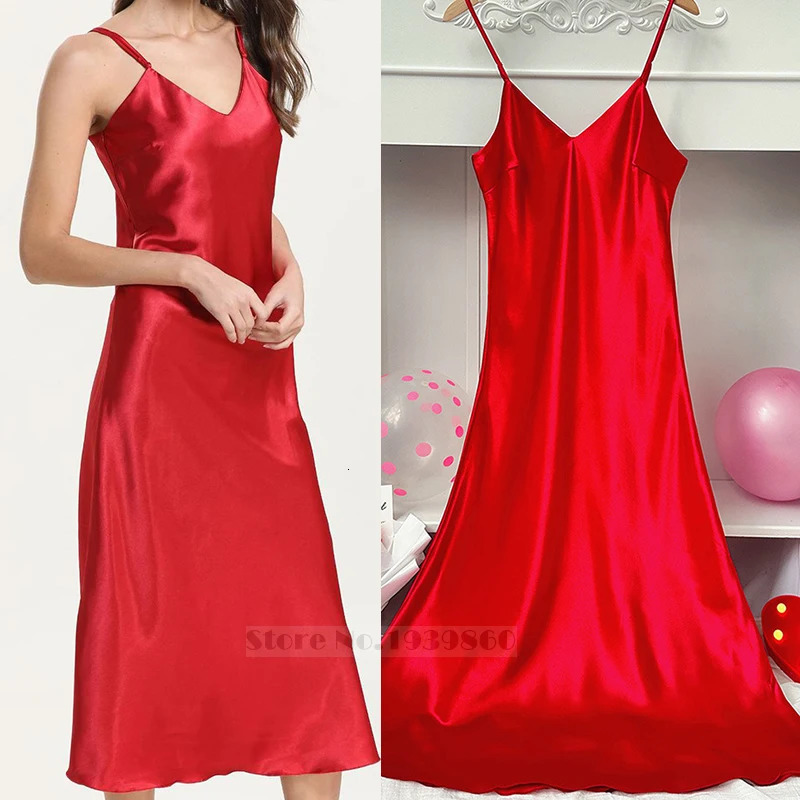 Summer Suspender Long Nightgown Female Chemise Sleepwear Sexy Nightdress Nightwear Loose Satin Home Dressing Gown Lounge Wear 241209