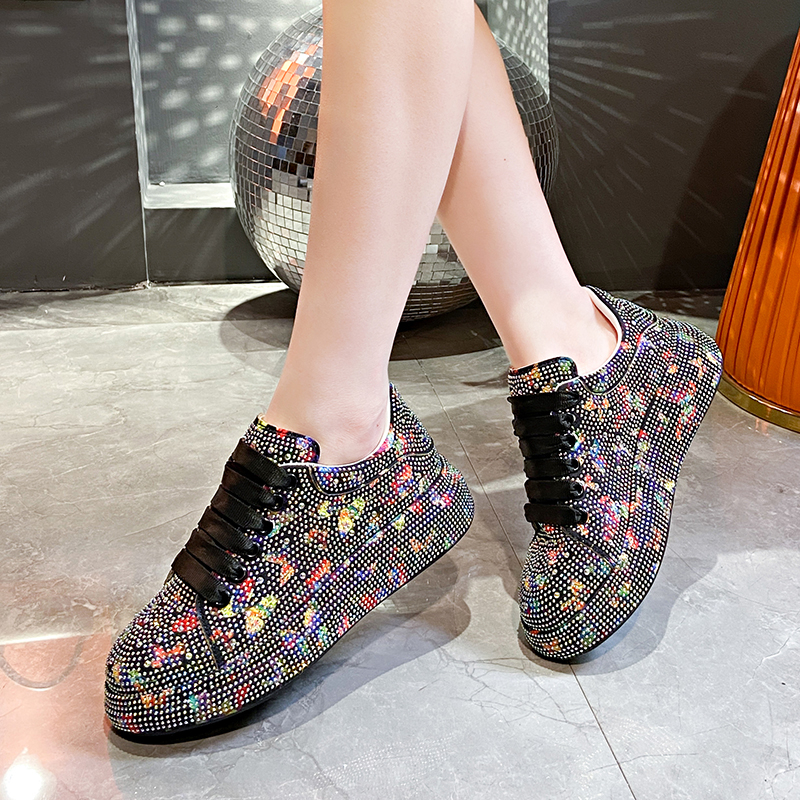 Women's Luxury Sports Shoes Hand drawn Butterfly Flat Shoes Lace up Water Diamond Fashion Designer Casual Shoes Zapatos Mujer Shiny outdoor walki