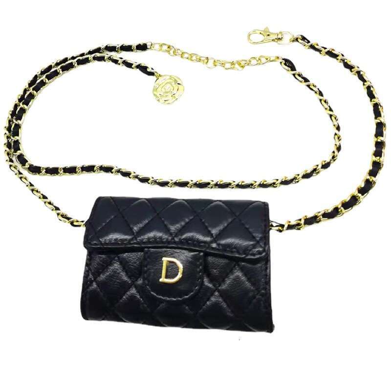2022 New Black Chain Crossbody Small with Genuine Leather Lingge Trendy and Stylish Short Sheepskin Waist Bag for Women