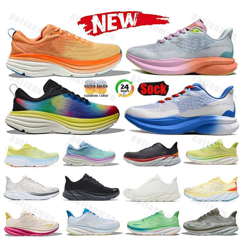 Witn Box Clifton 9 Bondi 8 Rocket For Men Women Running Shoes Designer Shoes One One Pink Triple Black White Blue Grey Purple Orange Mens Womens Outdoor Trainers Sneake