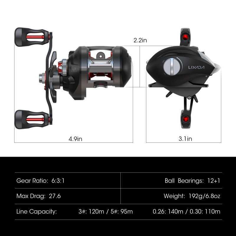 Lixada 12+1 Ball Bearings Baitcasting Reel Fishing Fly High Speed Fishing Reel with Brake SystXJ241209