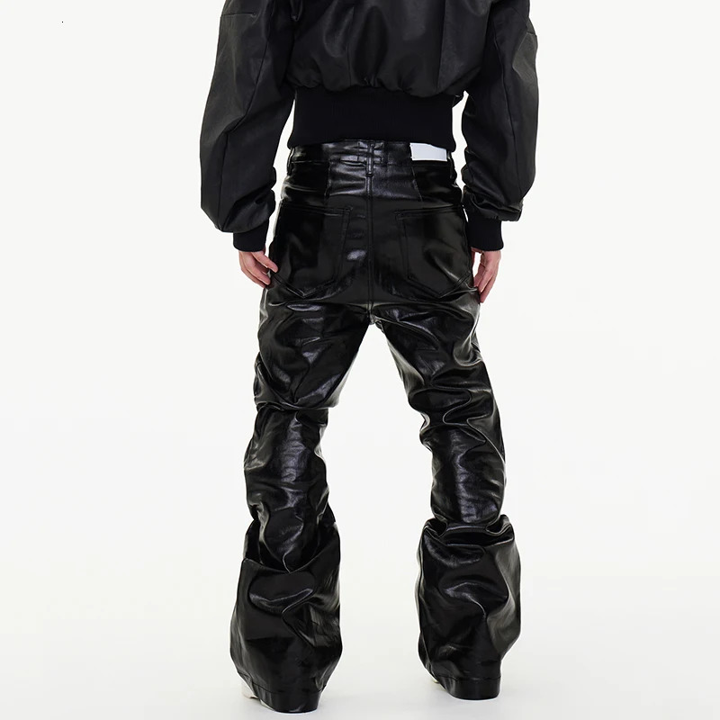 PFNW Autumn Mens Jeans Loose Wide Leg Coating Glossy Patent Leather Straight Male Denim Pants Niche Style 12C509 241206