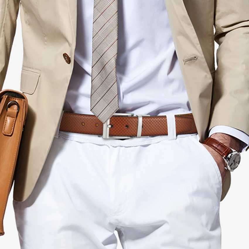 Rrsible mens genuine leather belt casual and formal style 1.3 inches X2412091