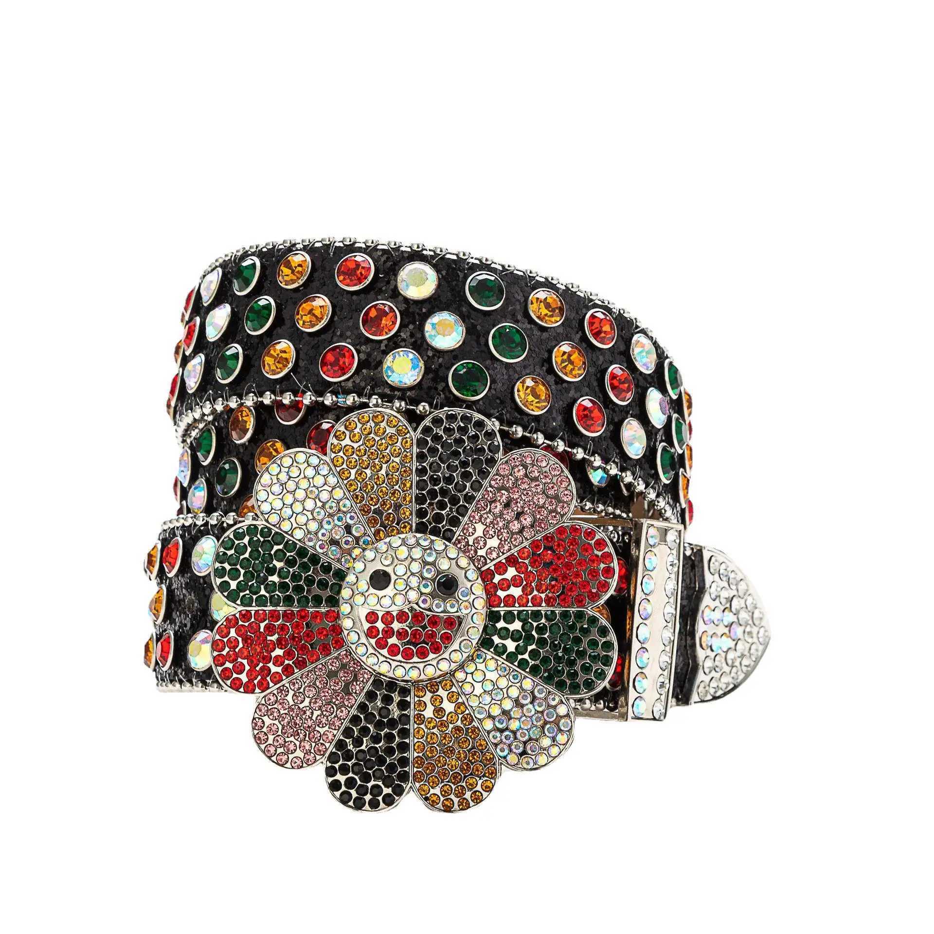 Luxurious and dazzling colorful rhinestone strap fashionable punk hip-hop style rotating buckle strap European street style strap X241209