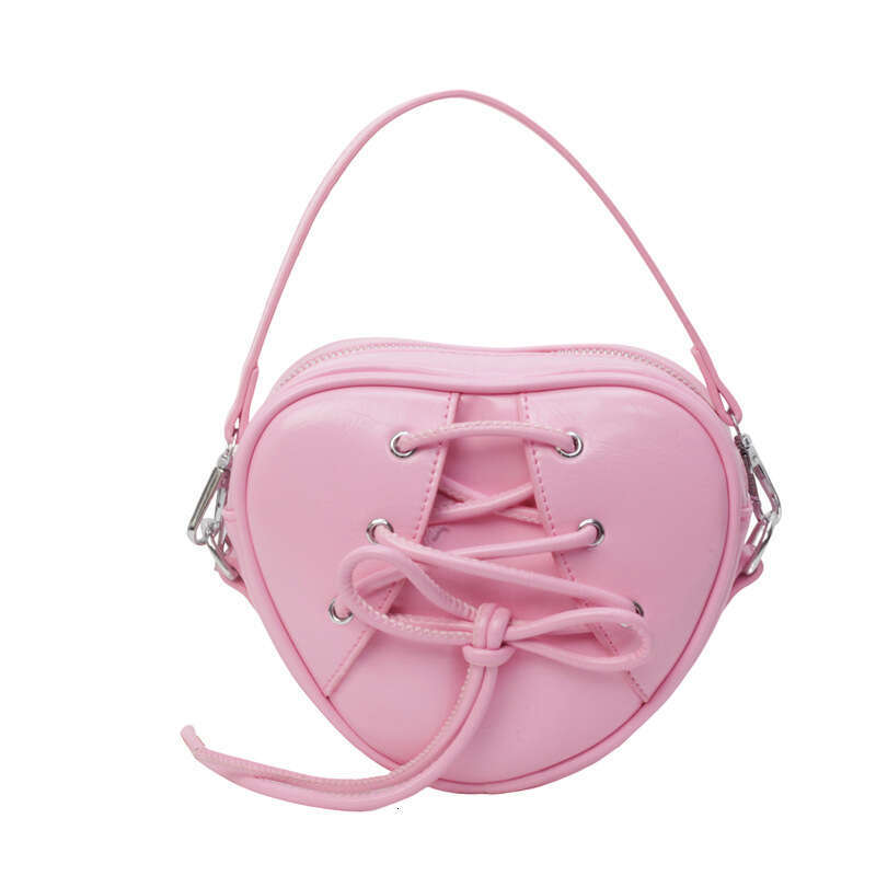 High appearance niche design girl's heart ballet single shoulder crossbody bag, bow tie strap, heart-shaped handbag