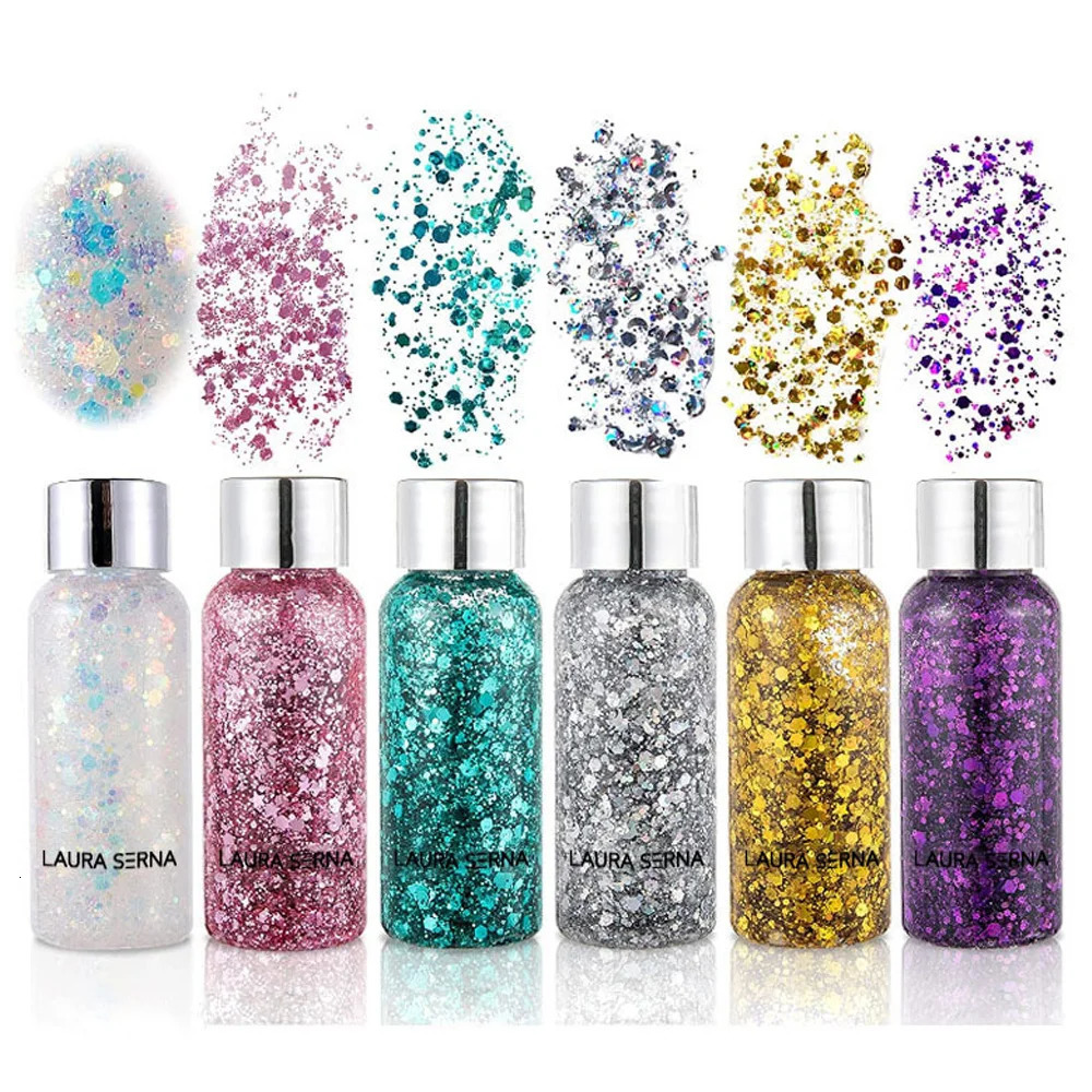 Festival Body Glitter Gel Face Eye Glitter Eyeshadow Holographic Cosmetic Laser Powder Chunky Nails Hair Glitter Bar Makeup 241209
