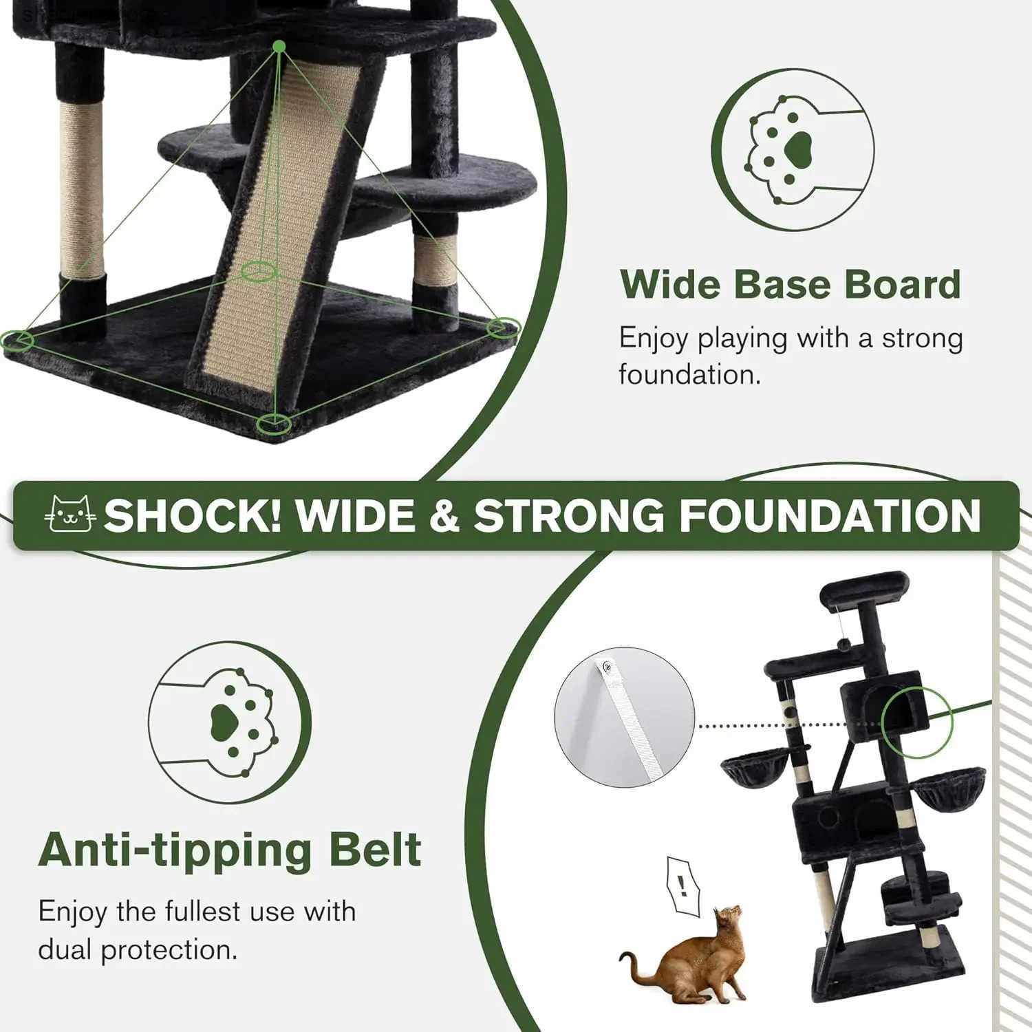 Cat Floor-to-Ceiling 66 inch multi-layer large cat tree tower used for indoor large cats comfortable plush Perches cats apartments and sisal scraper h