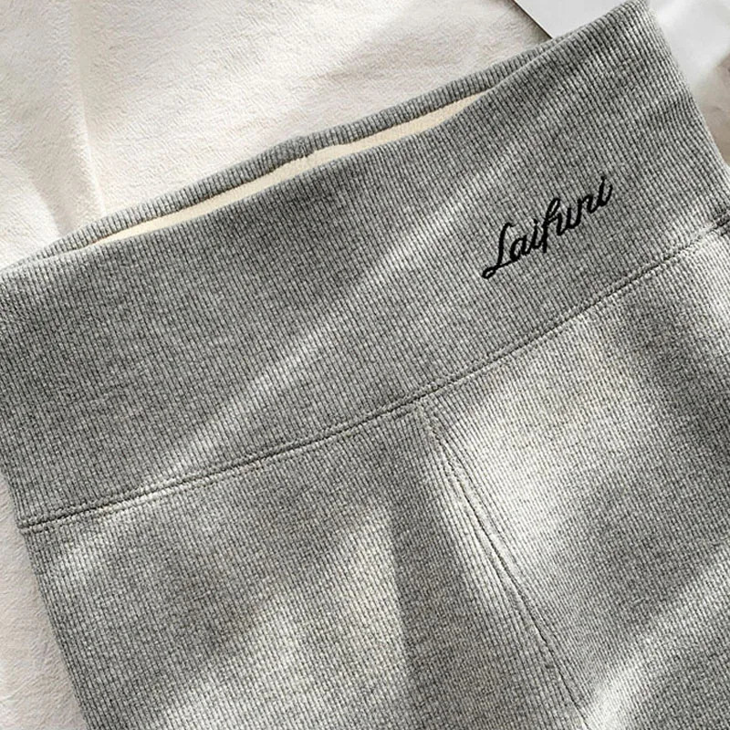 Womens winter warm leg thick high waist ribbed leg wool lining tight and sexy casual high-quality pants 241206