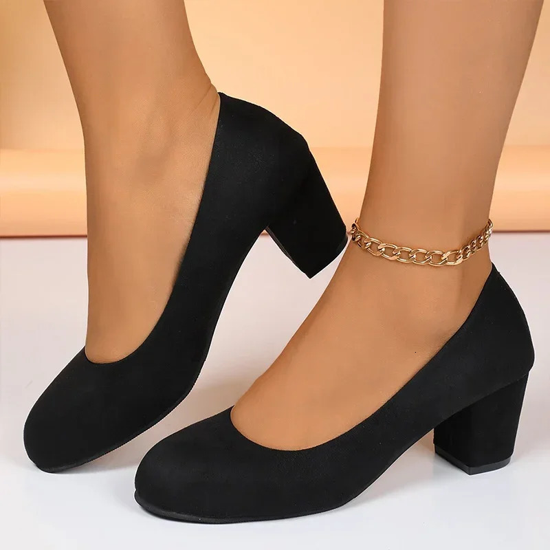 Suede Shallow Women Shoes Retro Mid Heels Pumps Fashion Trend Autumn Shoes Walking Dress Chaussures Ladies 241209