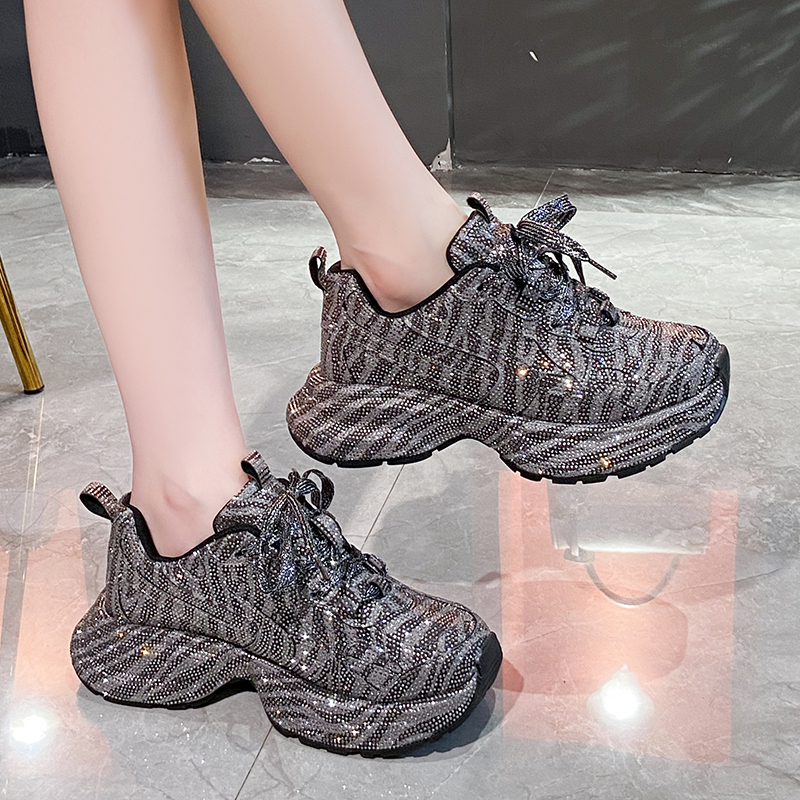 Luxury Full Diamond Thick soled Sports Shoes Designer Anti slip Running Shoes Women's Fashion Leopard Pattern Tennis Casual Shoes High quality Ou
