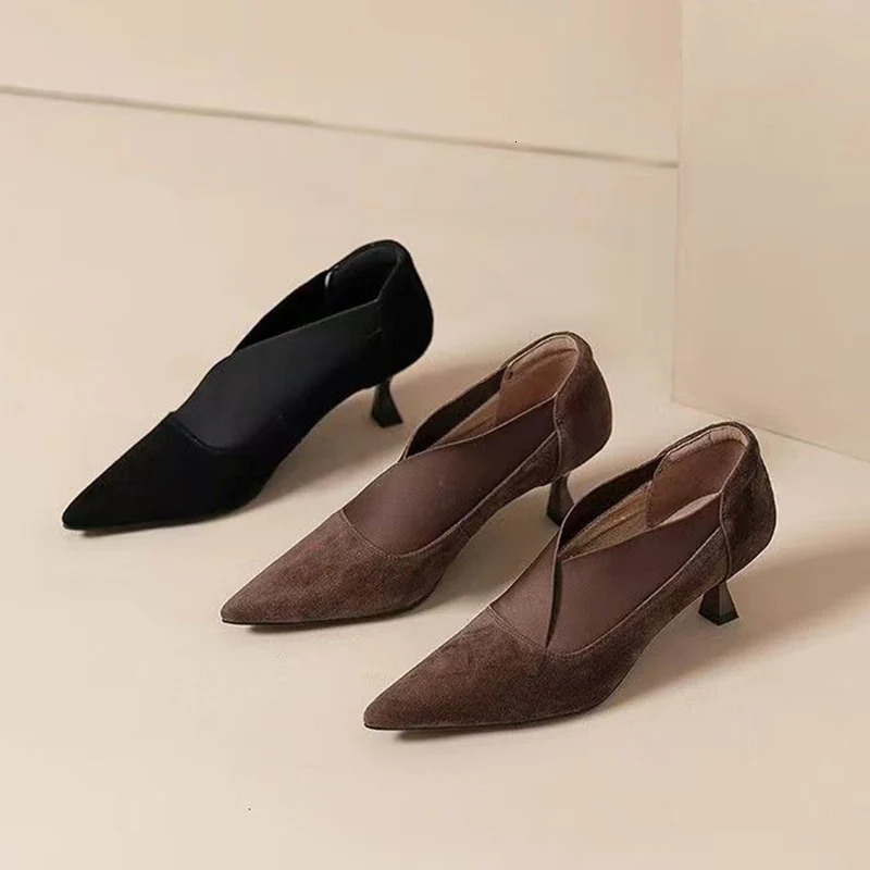 Women Pointed Toe High Heels Shoes Suede Stilettos Shoes Autumn Winter 2025 Elegant Party Shoes Dress Pumps Botas Mujer 241209