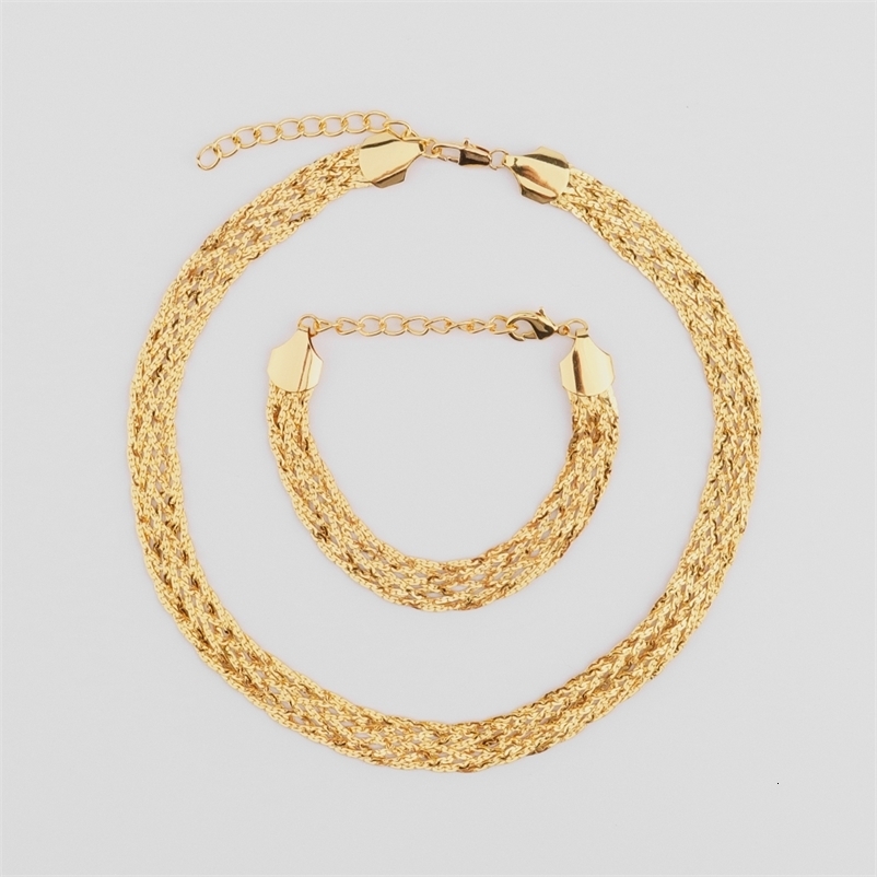 Gold Color Hollow Earrings Necklace Set Fashion Women Dubai Africa Punk Jewellery Choker Necklace Wholesale Accessaries 241115