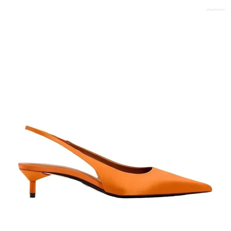 2025 S Fashion Designer Sandals Summer High Heels Woman Pointed Elegant Office Sgbacks Stiletto Orange Silk Dress Lady Party Shoes