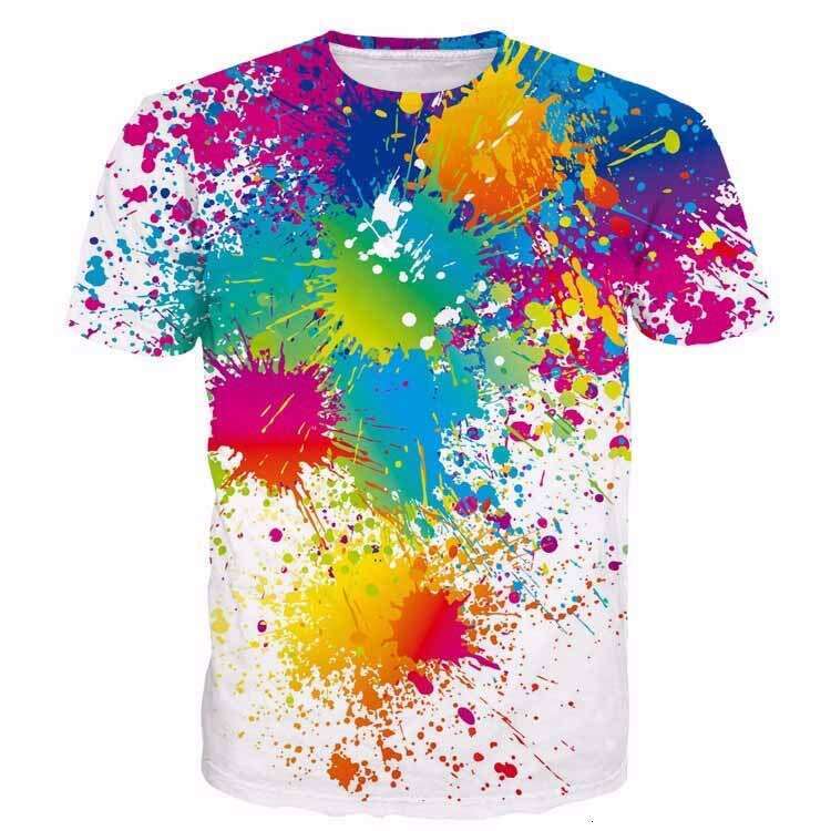 Summer 3D digital printing color coating short sleeved loose round neck casual men's T-shirt