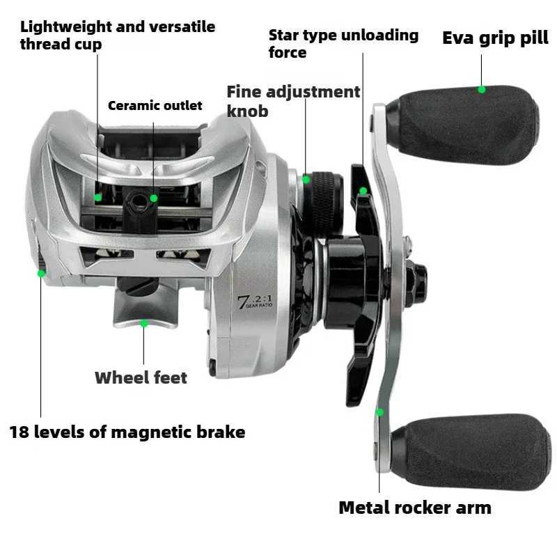 Fishing Reel Cast Drum Wheel Max Drag 5kg Bait Casting Reel 4+1BB Weigt 172g Metal Body Hand With Eva Knob Sea FreshwaterXJ241209