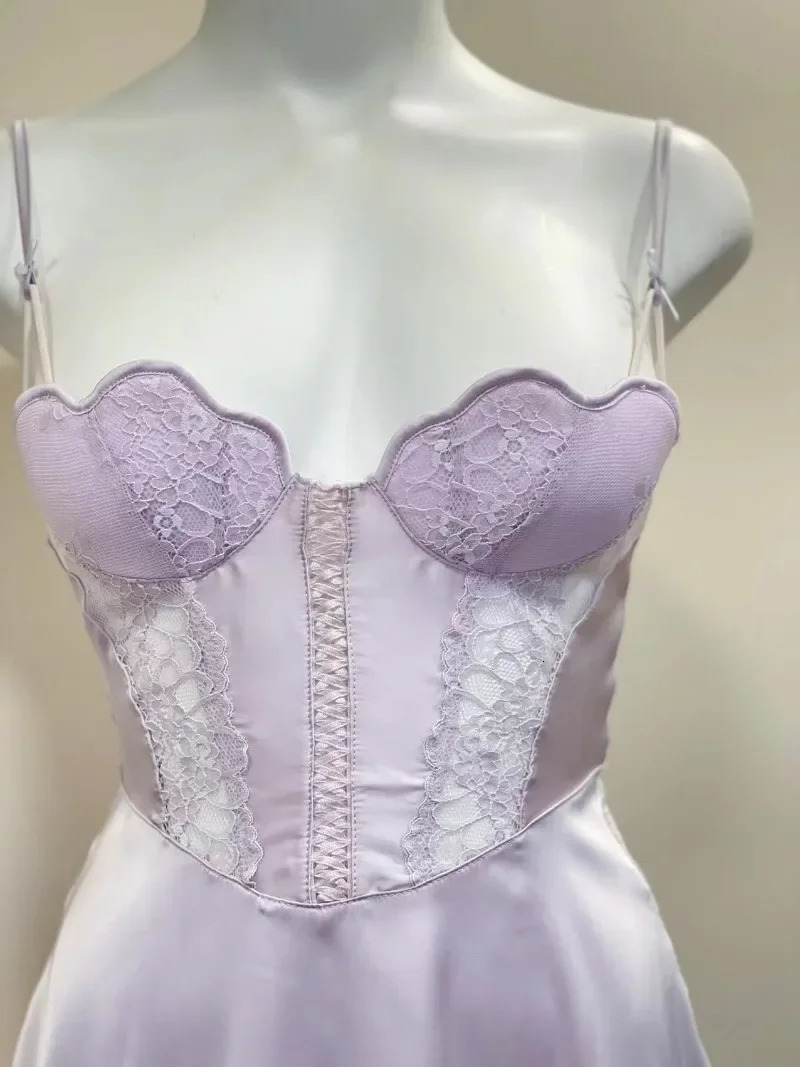 Elegant Nightgown Soft Silk Dress Sexy Women Nightwear Erotic Lingerie Sleepwear Summer Lace Hollow OUt Nightgowns for Ladies 241209