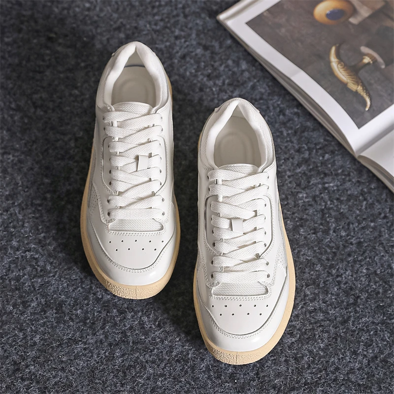 AIYUQI Women's Sneakers Platform Spring Genuine Leather Women's Board Shoes Retro Lace-up Student Shoes Women