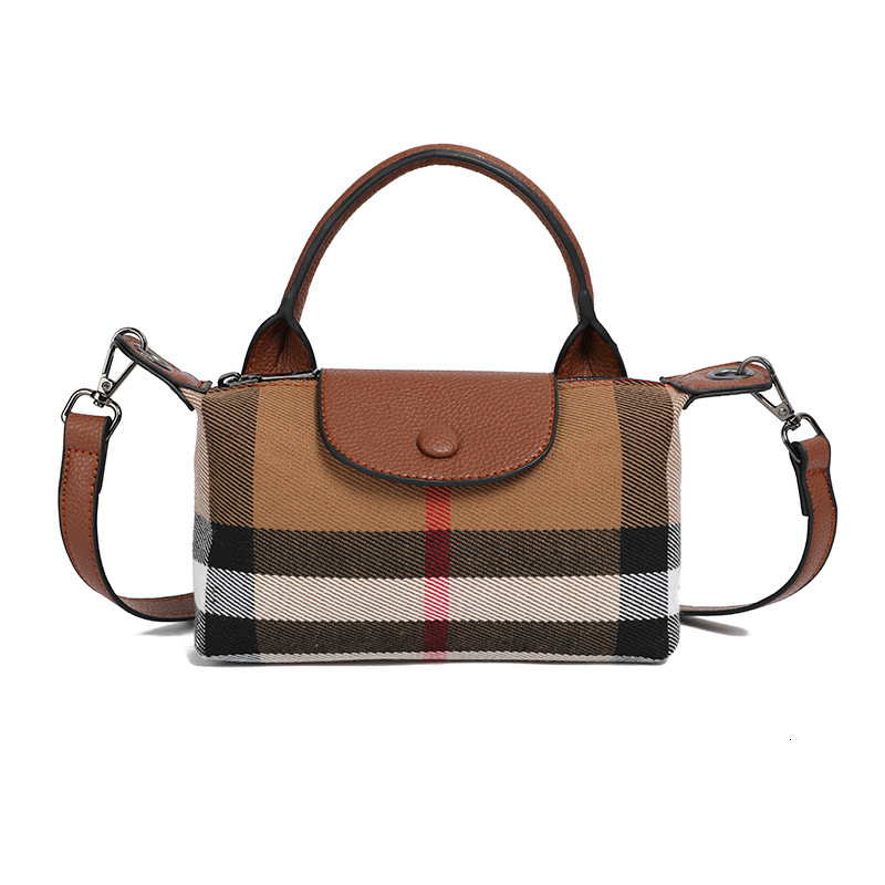 2024 New Canvas Checkered Leather Handbag Designer One Shoulder Slanted Height Quality Trainer Women's Bag Fashionable Dumpling Bag