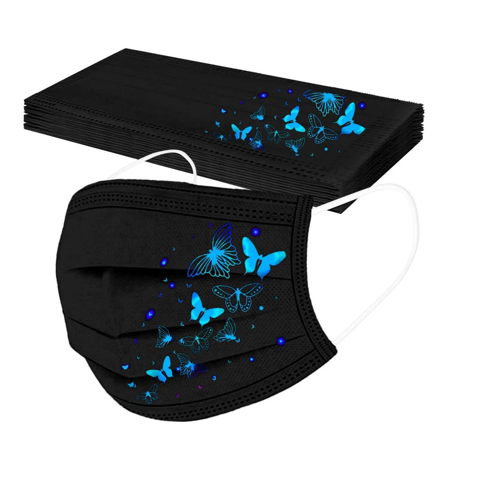 10pcs Fashion Black 3d Butterfly Mask Adult Disposable Face Masks Non-woven 3 Layers Breathable Masken Masque Noir MascarillasXJ241209