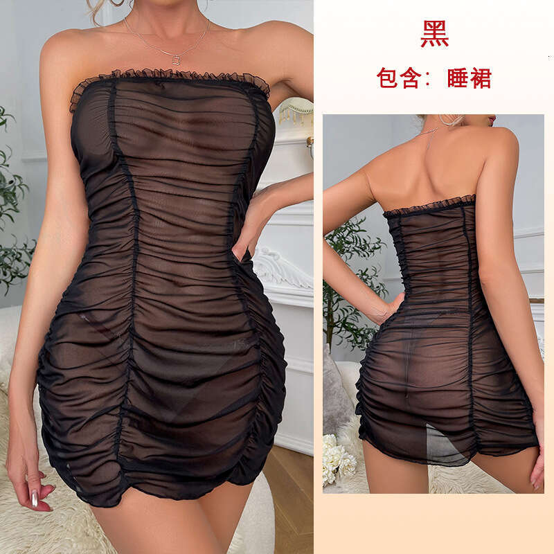 Feiyun mesh sexy strapless nightclub pleated hip hugging dress 437 2024 new style temperament chic elegant clothing