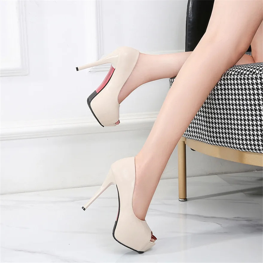 10/12/14cm Super High Heels Women Fashion Leather Shoes Spring Fall Peep Toe Platform Party Nude Black Office Dress Pumps Female 241209