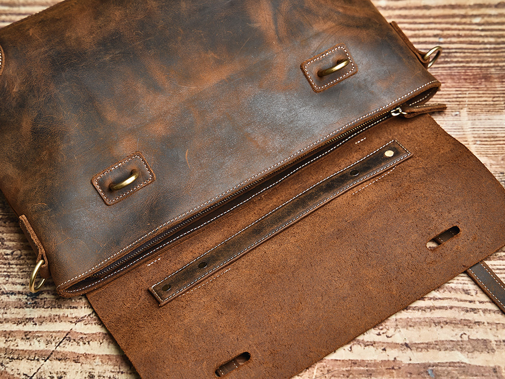 NASVA Genuine Men's Briefcase Vintage Handbag Large Capacity Commuter Crazy Horse Leather Casual Laptop Bag