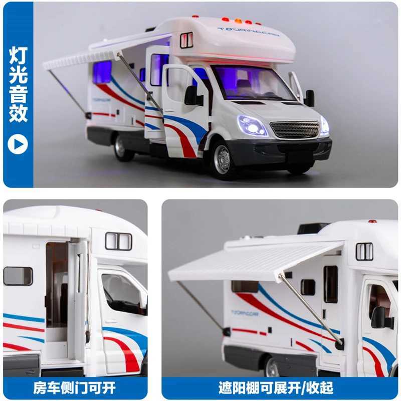 Free shipping 1 28 Diecast Entertainment Metal Camping Van RV Touring Car Model Sound and Light Childrens Toy Gift