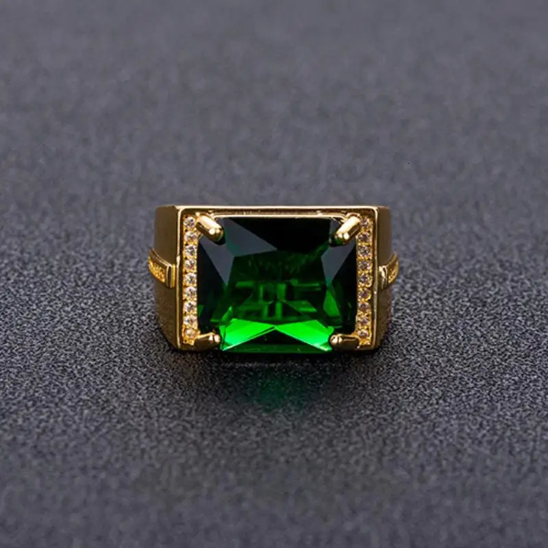 HOYON Emerald Rings Mens Jewelry Retro Style Square Ethnic Rings 14k Gold Color Open Green Diamond Ring for Gift box 241209