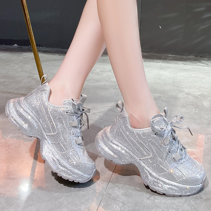 Luxury Full Diamond Thick soled Sports Shoes Designer Anti slip Running Shoes Women's Fashion Leopard Pattern Tennis Casual Shoes High quality Ou