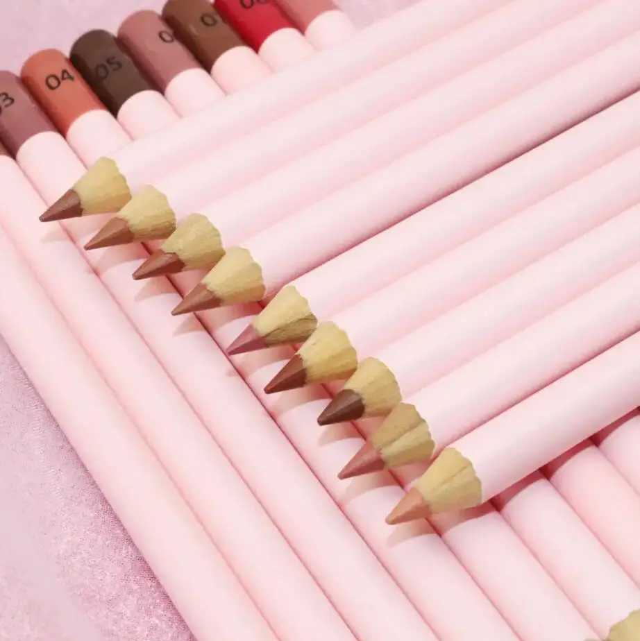Lip liner Pink Pencil Custom Hot Sale Long Lasting Private Label White Tube 18 Colors Matte Lip Liner Nude ShadesXJ241209