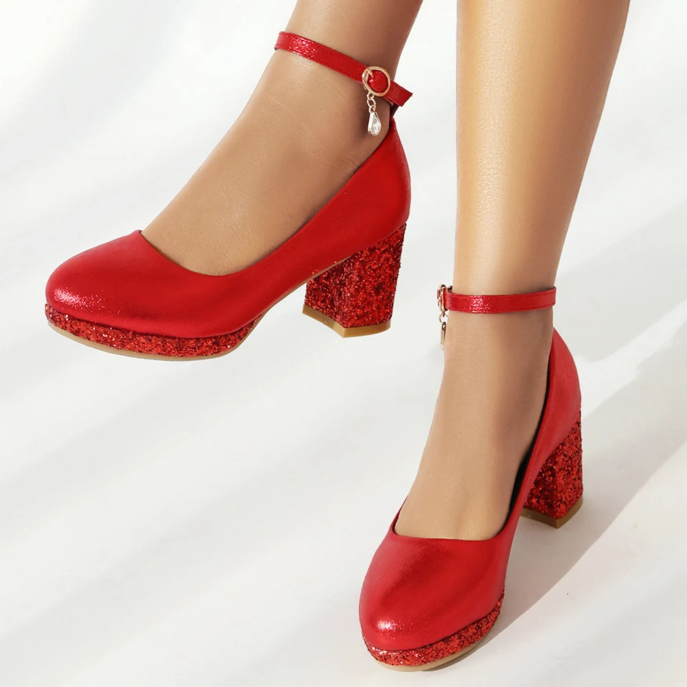 Women High Heels Shiny Pumps Wedding Party Sexy Platform Slip On Shoes Round Toe Thick Heels Lolita Silver Gold Shoes for Spring 241209