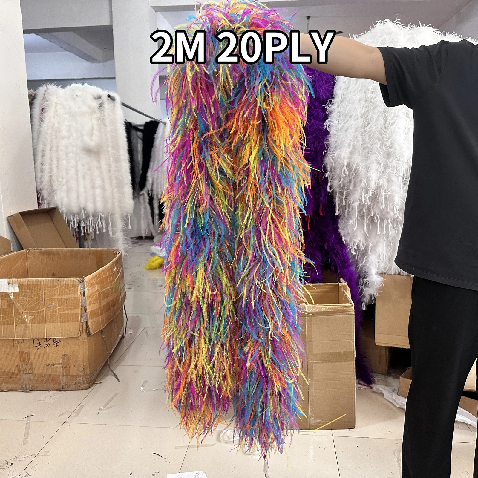 2 meters/batch of red ostrich feathers Boa 6 10 15 20 30 ply thick ostrich Boa fluffy feathers decoration for clothing wedding dresses Pluma Shawl 241 - view 4