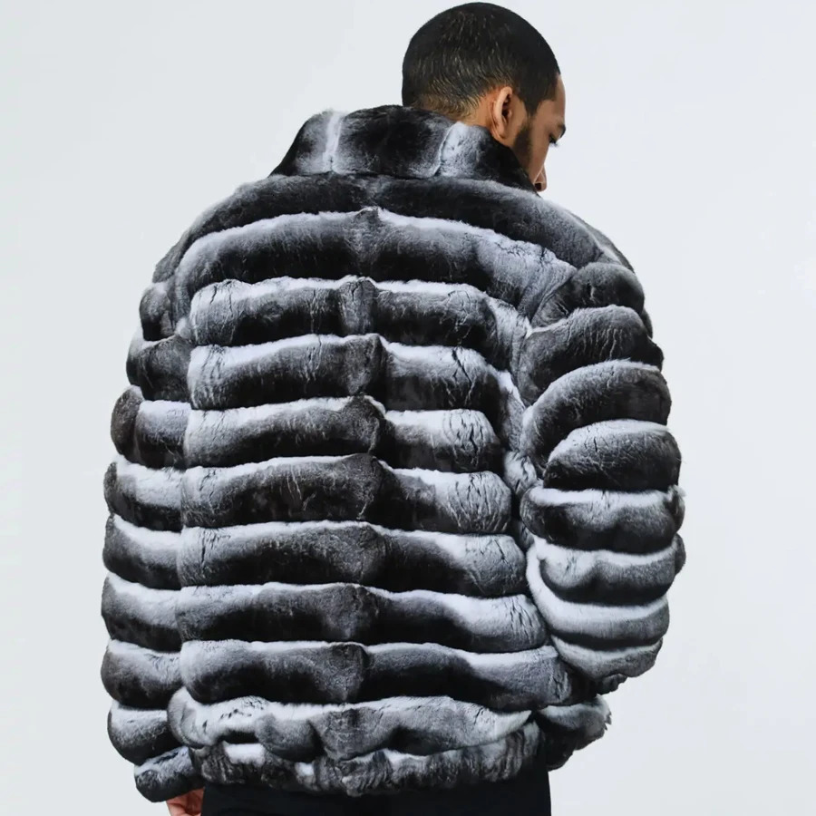 Mens real fur coat winter genuine leather bomber jacket Rex rabbit ious and highquality 241209