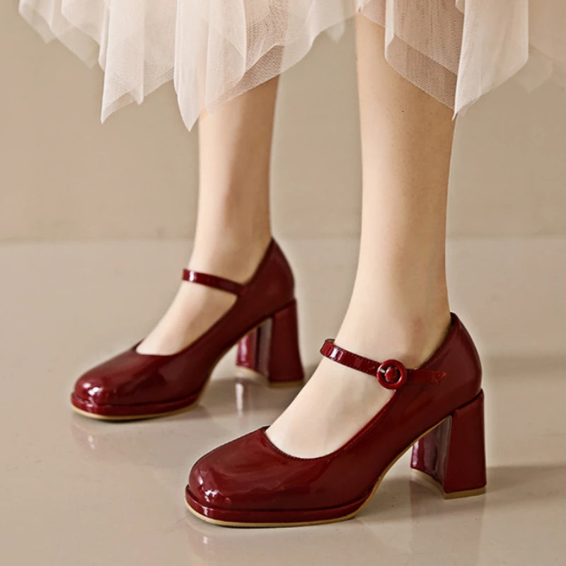 Platform Mary Jane Shoes Women High Heel Party Lolita Shoes Chunky Heel Ladies Shoes Square Headed High Heels Women 241209