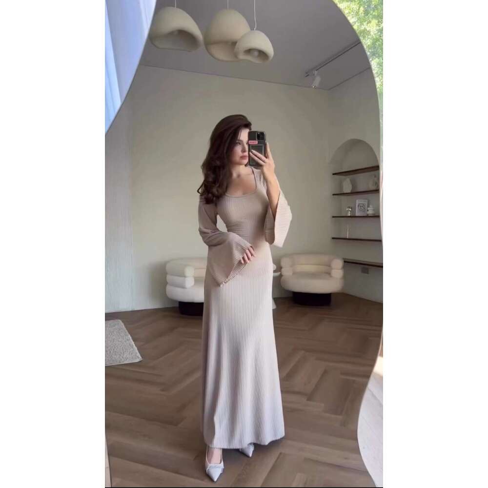 European American Autumn And Winter New Foreign Trade Long Sleeved Slit Loose Casual Professional Dress For Women B1