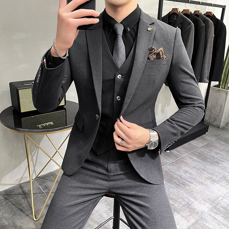 M200 Large size men's solid color suit men's three-piece suit groom wedding dress