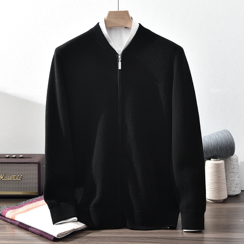 M5302 Pure Cashmere Cardigan Baseball Collar Zipper Jacket Knitted Men's Clothing