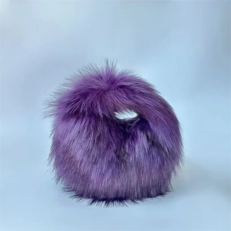 Fur womens small half moon bag warm plush wrist bag womens fashionable fur short handle clutch cute womens coin wallet 241206