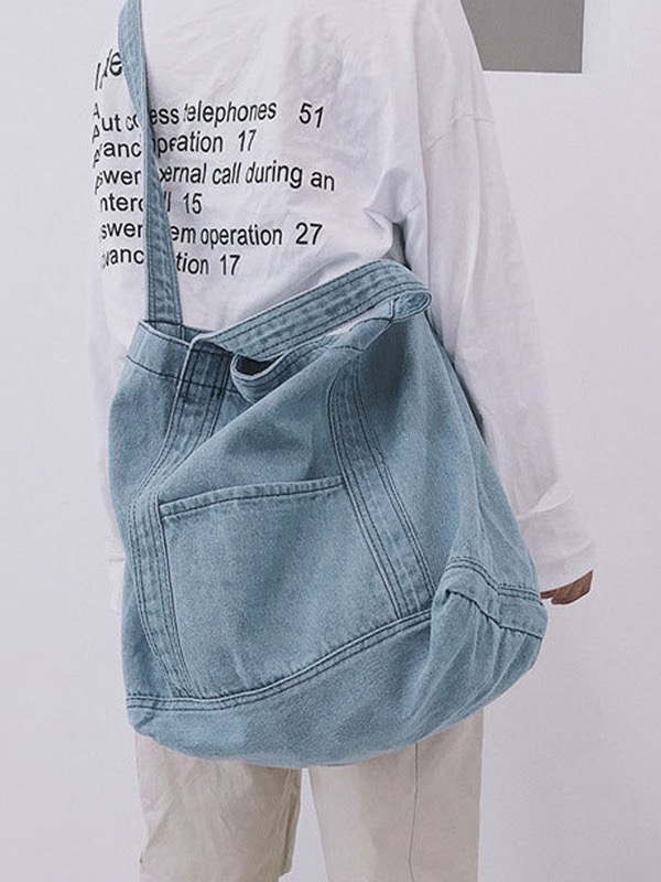 2025 new new Single shoulder denim bag, small white loop