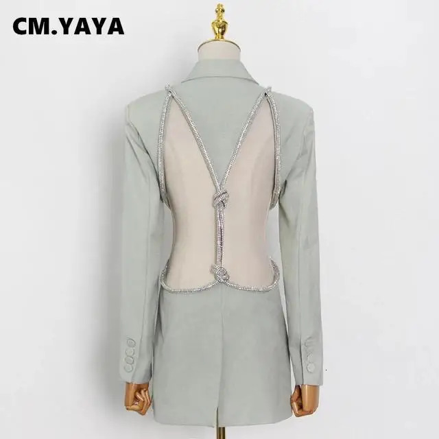 CM.YAYA Women Elegant Cutout Long Sleeve One Button Long Sleeve Notched Neck Blazer Street INS Splicing Blazers Outfits Tops 241209